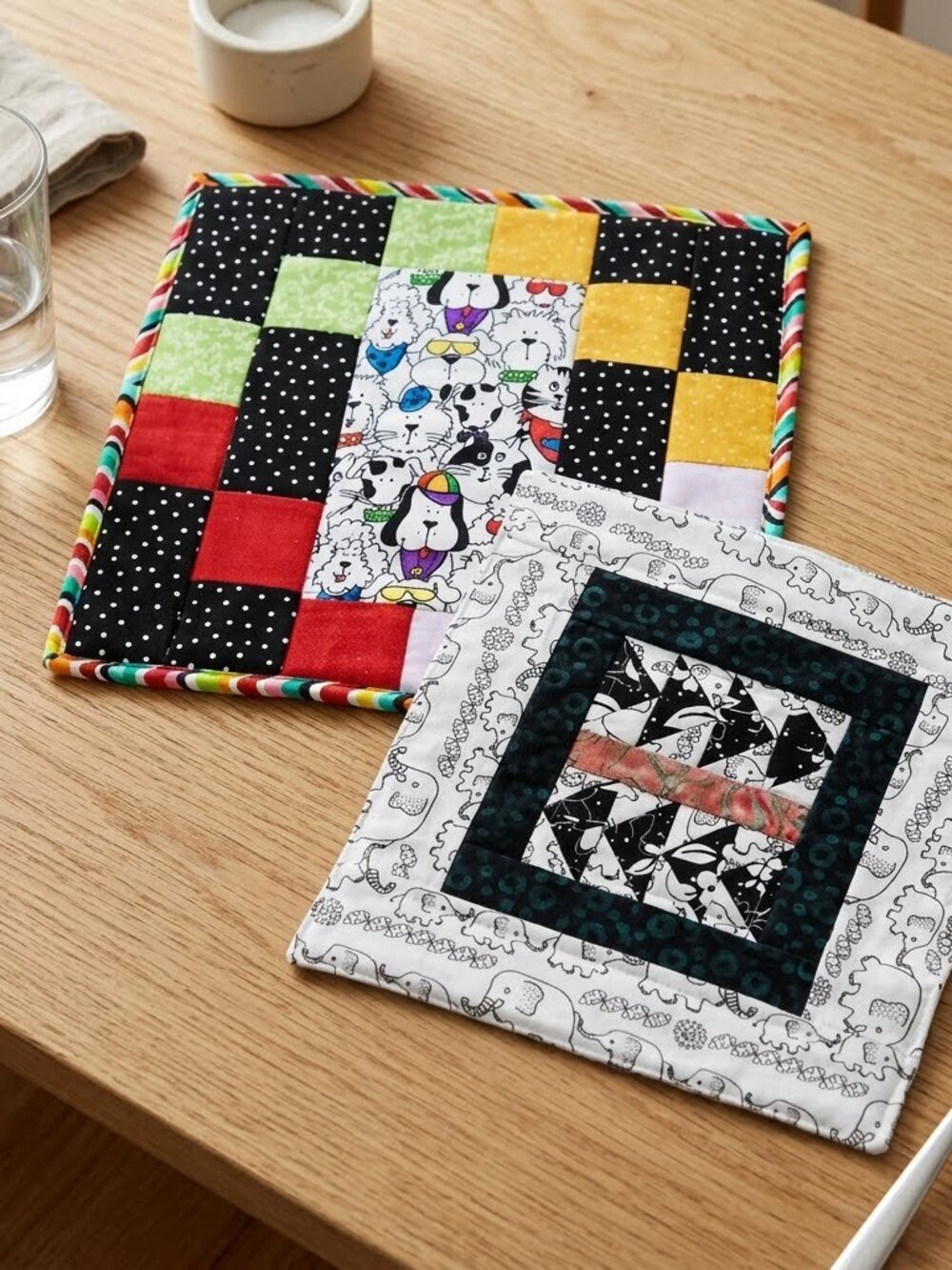 2 Small Square Table Toppers Placemats Dining Room Linens Dog Lovers Dogs